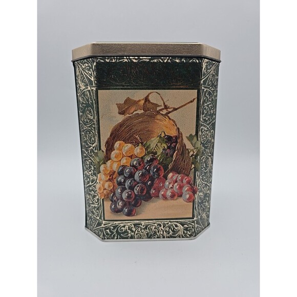 Vintage Hexagon Shaped Cookie Candy Storage Tin with Fruit Design - Picture 12 of 12